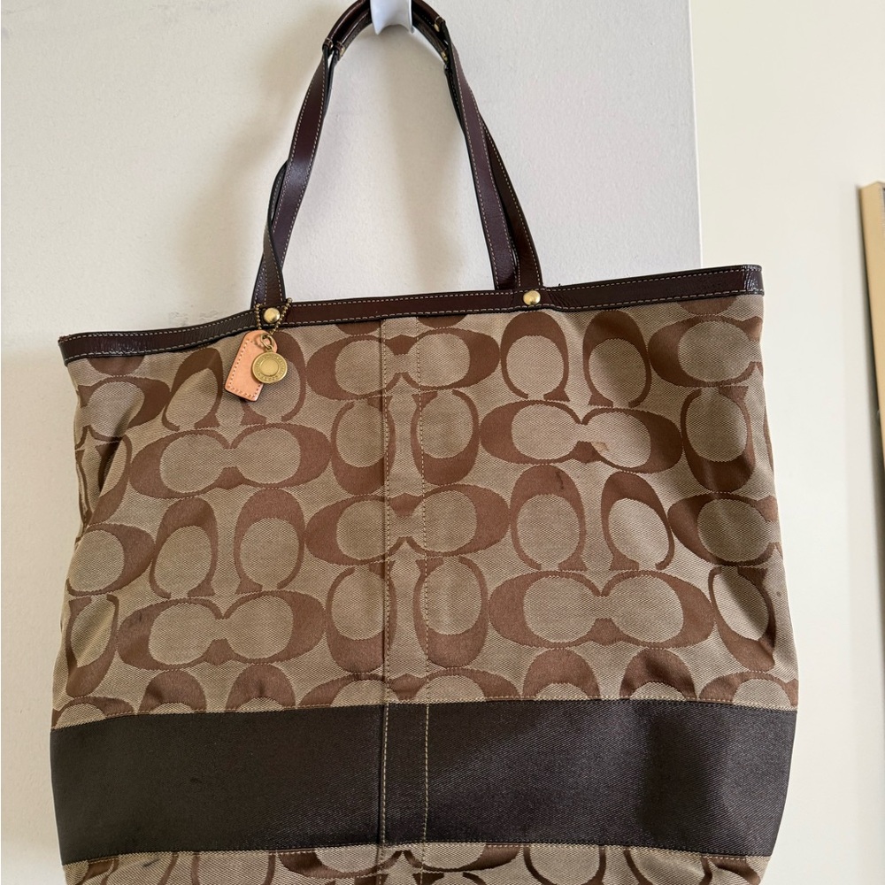 Coach Tan and Brown Signature Tote